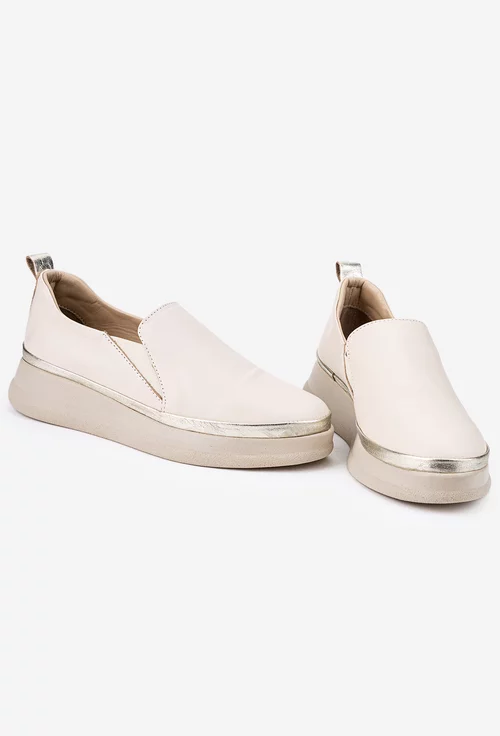 Pantofi dama bej cu auriu din piele naturala cu elastic