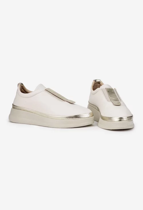 Pantofi dama bej cu auriu din piele naturala cu elastic