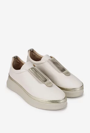 Pantofi dama bej cu auriu din piele naturala cu elastic