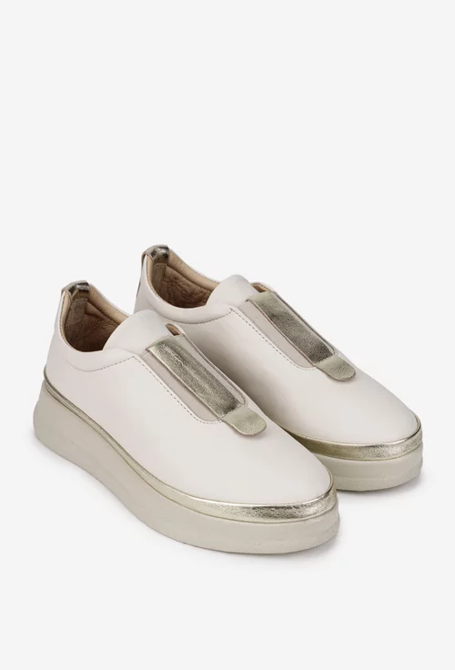 Pantofi dama bej cu auriu din piele naturala cu elastic