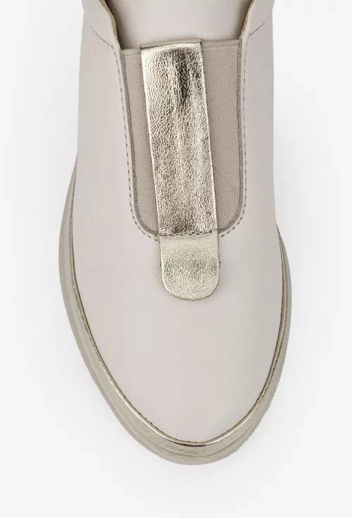 Pantofi dama bej cu auriu din piele naturala cu elastic