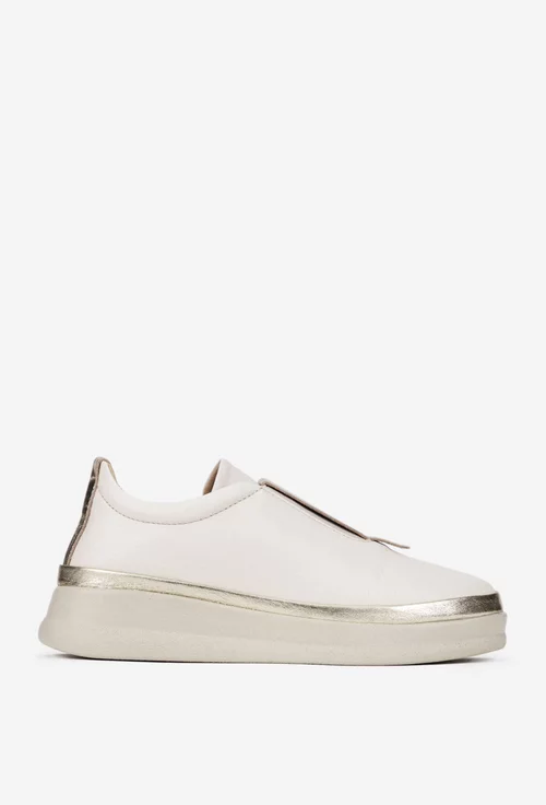 Pantofi dama bej cu auriu din piele naturala cu elastic