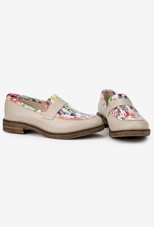 Pantofi dama bej cu detalii colorate din piele naturala