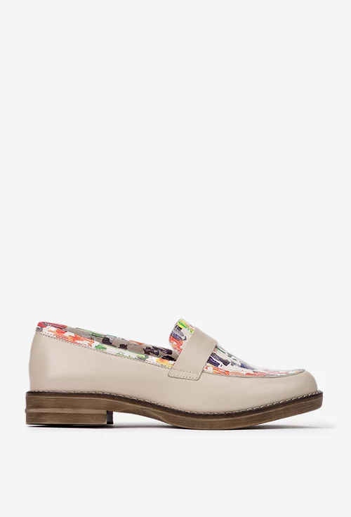Pantofi dama bej cu detalii colorate din piele naturala