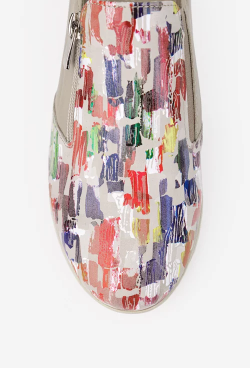 Pantofi dama bej cu detalii multicolore din piele naturala