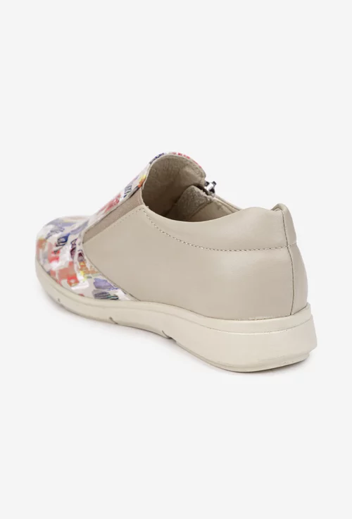 Pantofi dama bej cu detalii multicolore din piele naturala