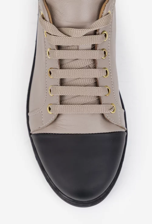 Pantofi dama bej cu negru din piele naturala