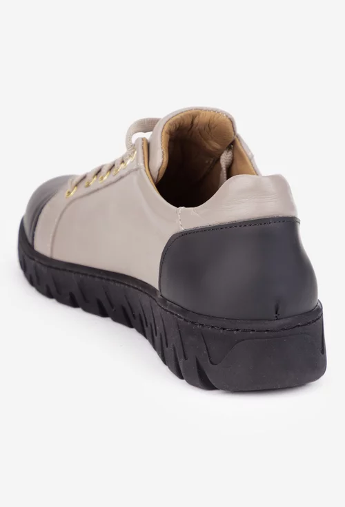 Pantofi dama bej cu negru din piele naturala