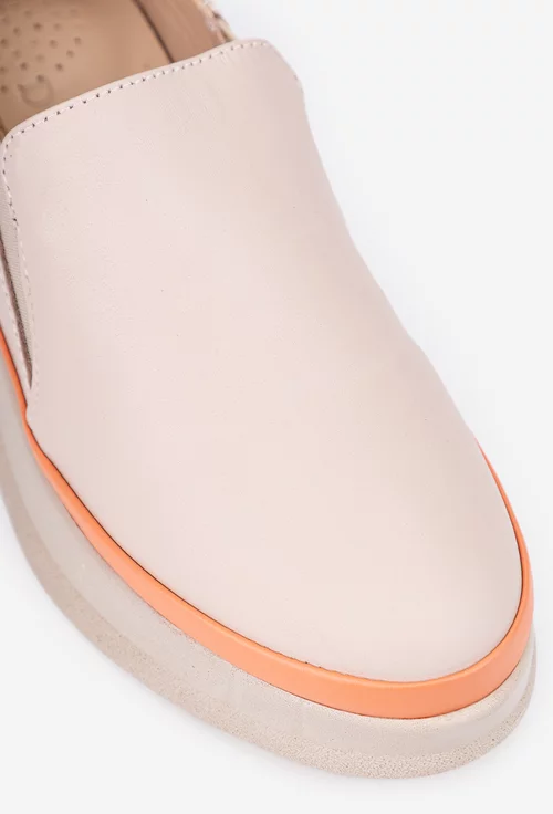 Pantofi dama bej cu portocaliu din piele naturala cu elastic