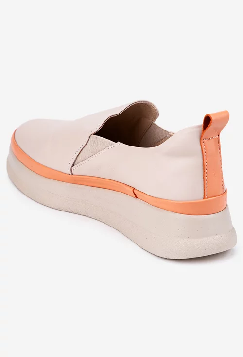 Pantofi dama bej cu portocaliu din piele naturala cu elastic