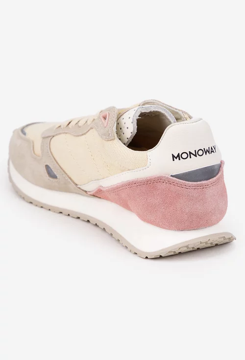 Pantofi dama bej cu roz din piele intoarsa si material textil picture - 4