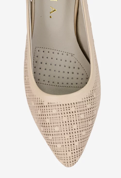 Pantofi dama bej cu toc din piele naturala