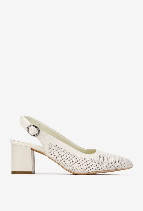 Pantofi dama bej cu toc din piele naturala