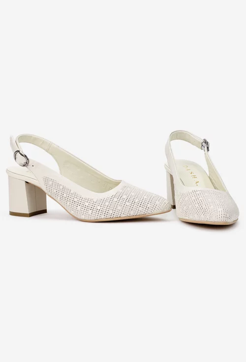 Pantofi dama bej cu toc din piele naturala