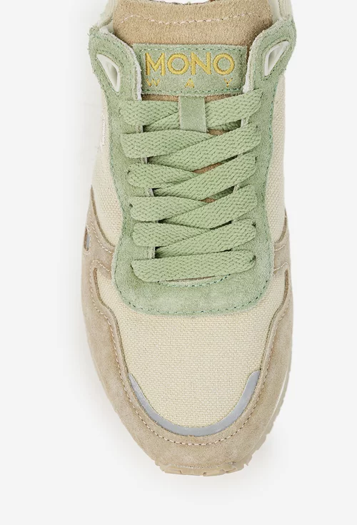 Pantofi dama bej cu verde din piele intoarsa si material textil picture - 7