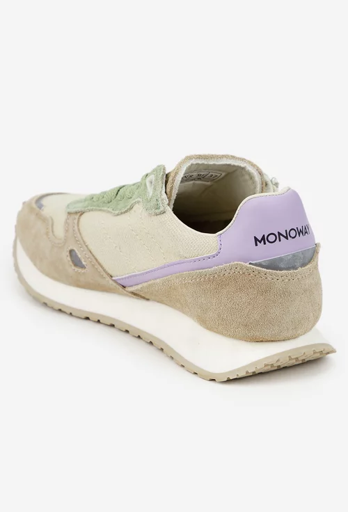 Pantofi dama bej cu verde din piele intoarsa si material textil picture - 4