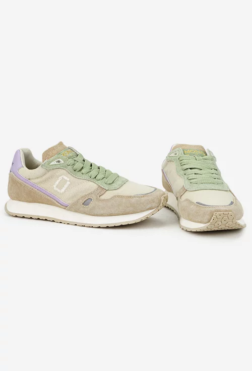 Pantofi dama bej cu verde din piele intoarsa si material textil picture - 6