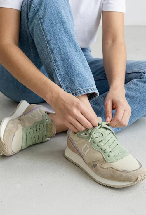 Pantofi dama bej cu verde din piele intoarsa si material textil picture - 2