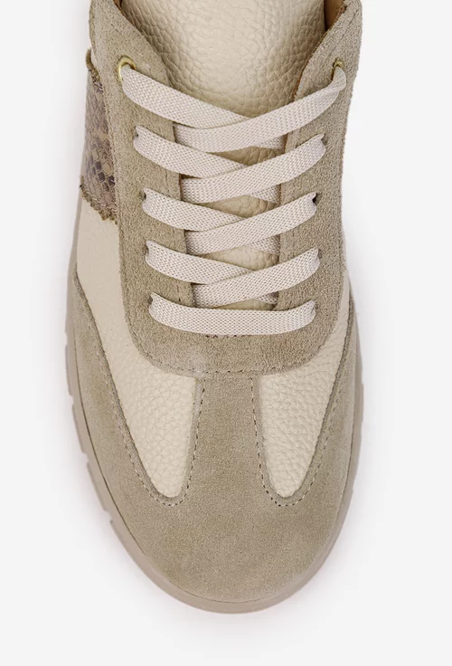 Pantofi dama bej din mai multe tipuri de piele