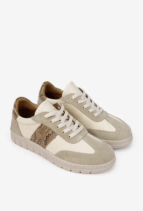 Pantofi dama bej din mai multe tipuri de piele