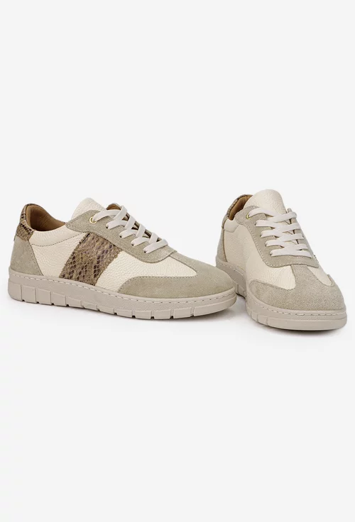 Pantofi dama bej din mai multe tipuri de piele