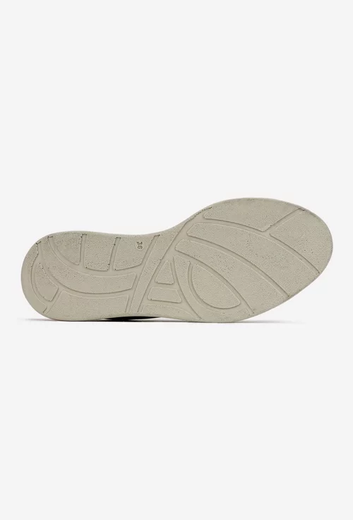 Pantofi dama bej din piele cu elastic si detalii aurii