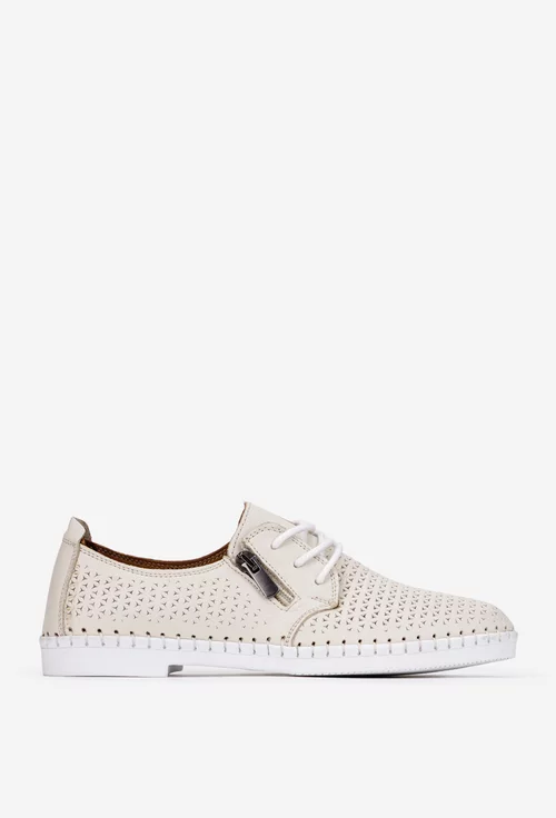 Pantofi dama bej din piele cu model perforat