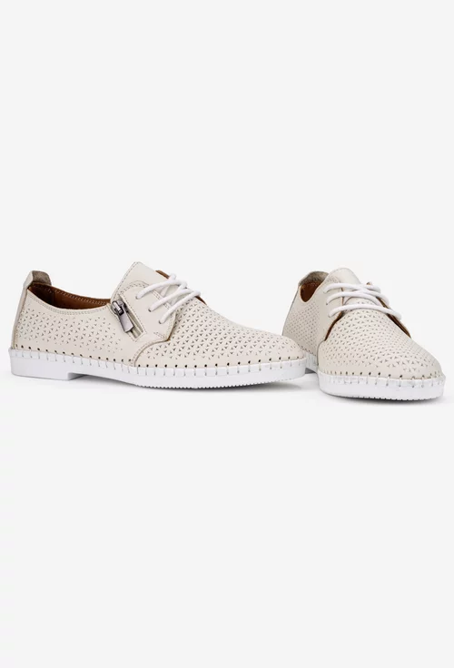 Pantofi dama bej din piele cu model perforat