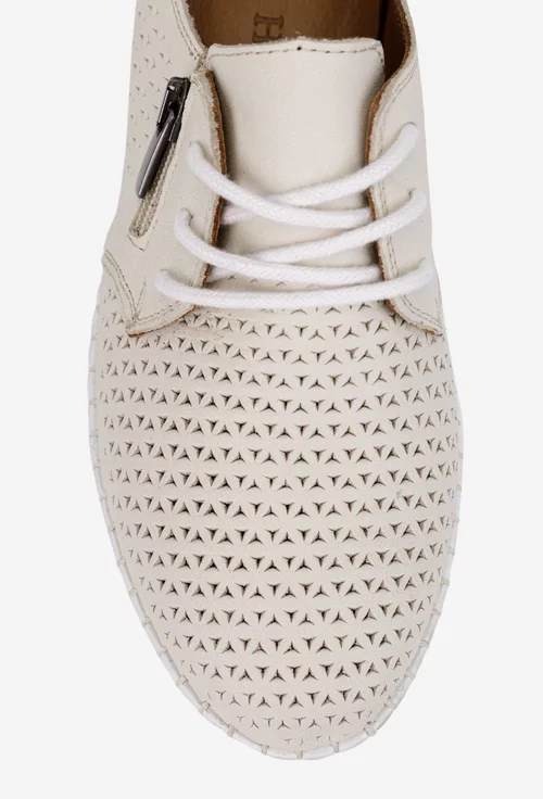 Pantofi dama bej din piele cu model perforat