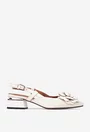 Pantofi dama bej din piele cu ornament floare