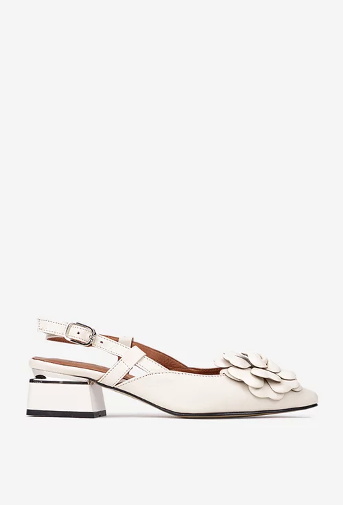 Pantofi dama bej din piele cu ornament floare
