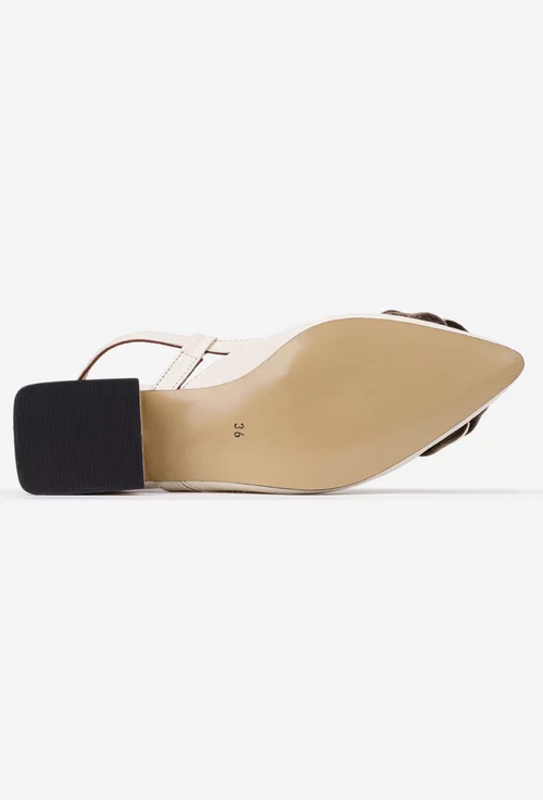 Pantofi dama bej din piele cu ornament floare