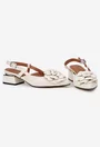 Pantofi dama bej din piele cu ornament floare
