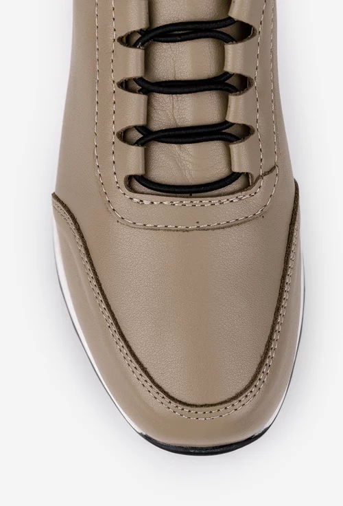 Pantofi dama bej din piele cu siret elastic