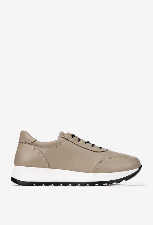 Pantofi dama bej din piele cu siret elastic