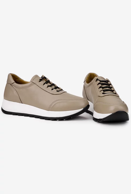 Pantofi dama bej din piele cu siret elastic