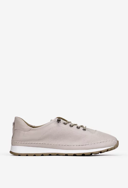 Pantofi dama bej din piele cu siret elastic