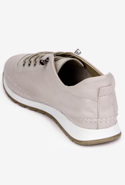 Pantofi dama bej din piele cu siret elastic