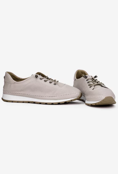 Pantofi dama bej din piele cu siret elastic