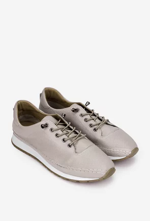 Pantofi dama bej din piele cu siret elastic
