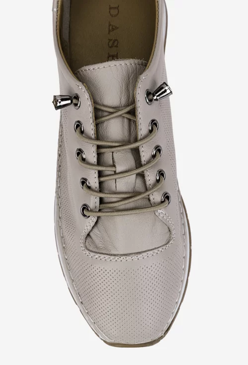 Pantofi dama bej din piele cu siret elastic