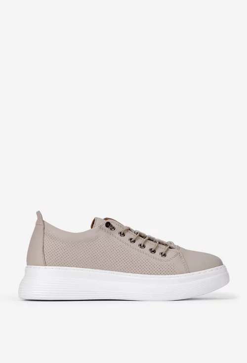 Pantofi dama bej din piele cu siret elastic