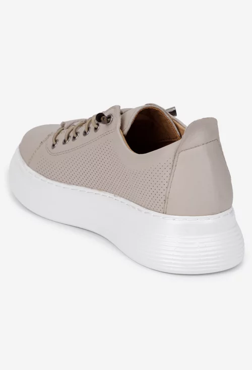 Pantofi dama bej din piele cu siret elastic