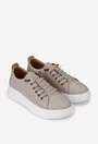 Pantofi dama bej din piele cu siret elastic