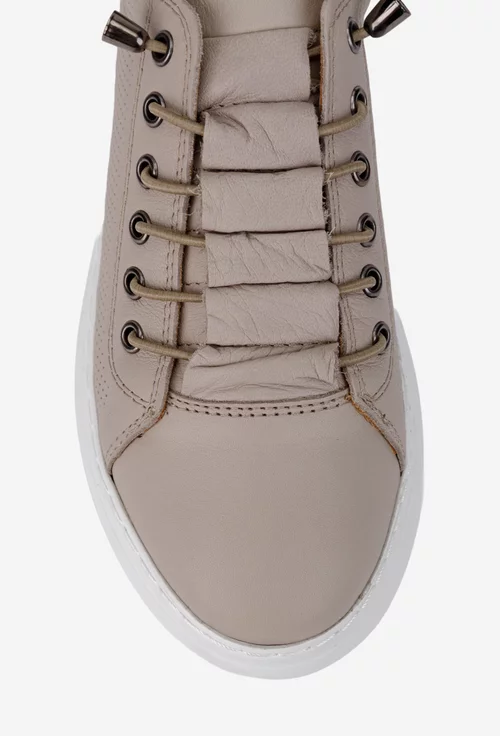 Pantofi dama bej din piele cu siret elastic