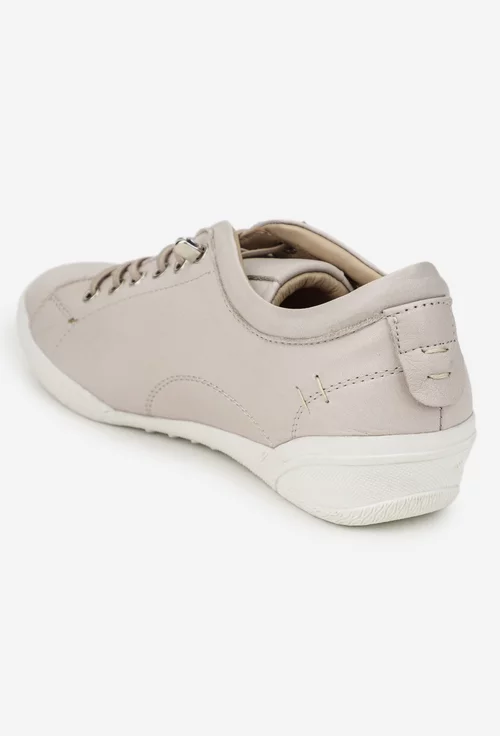 Pantofi dama bej din piele cu siret elastic