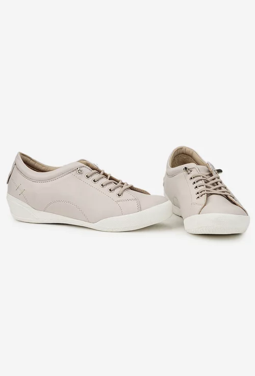 Pantofi dama bej din piele cu siret elastic