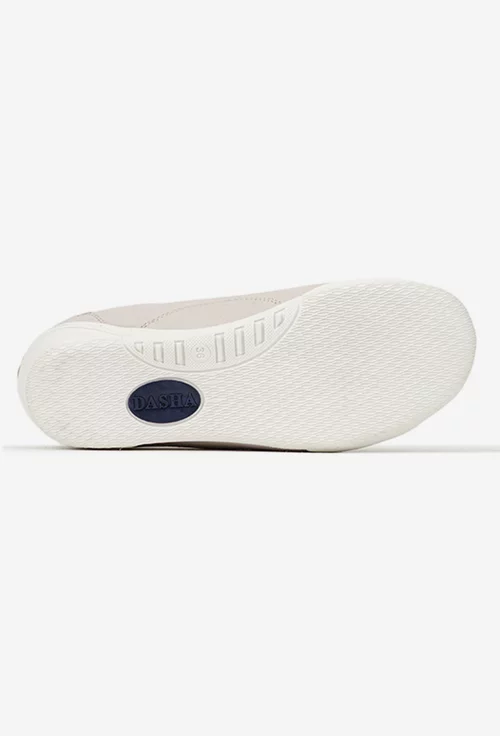 Pantofi dama bej din piele cu siret elastic