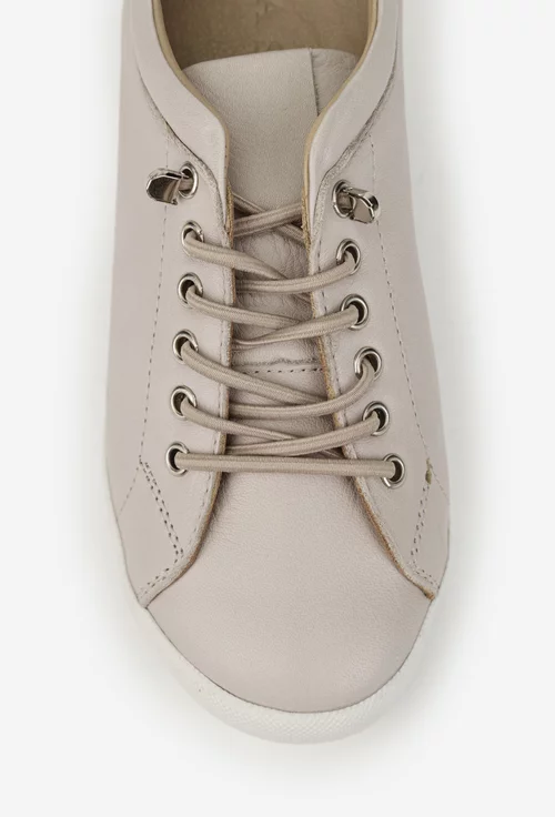 Pantofi dama bej din piele cu siret elastic