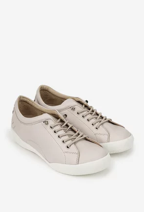 Pantofi dama bej din piele cu siret elastic